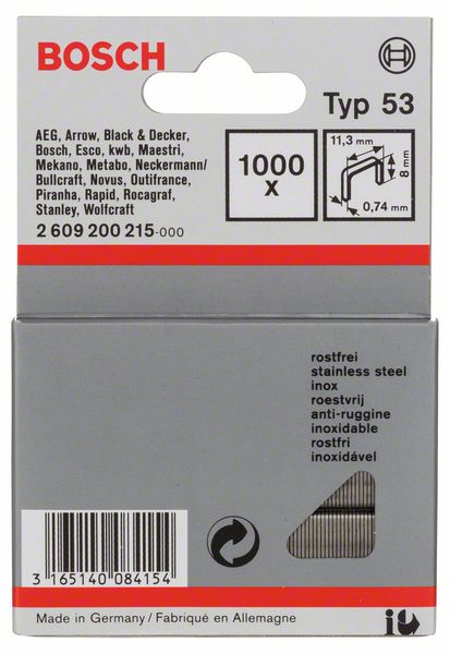 Image de Feindrahtklammer Typ 53, 11,4 x 0,74 x 8 mm, 1000er-Pack, rostfrei