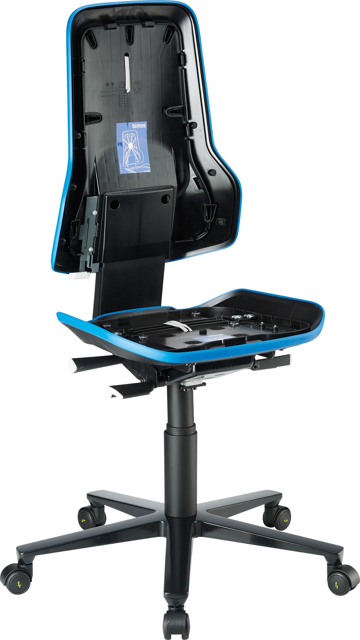 Picture of Bimos Arbeitsstuhl ESD Neon 2, blau Sitzhöhe 450-620 mm mit Rollen, ohne Polster