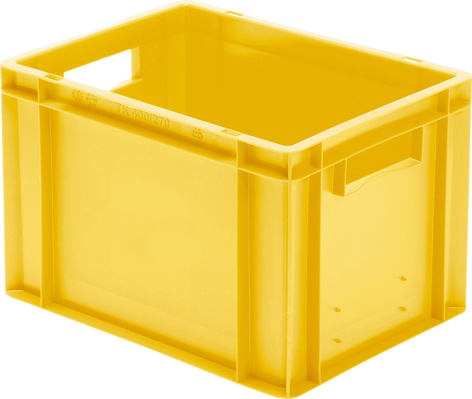 Bild von Transport-Stapelkasten B400xT300xH270 mm gelb, geschlossen mit Griffloch