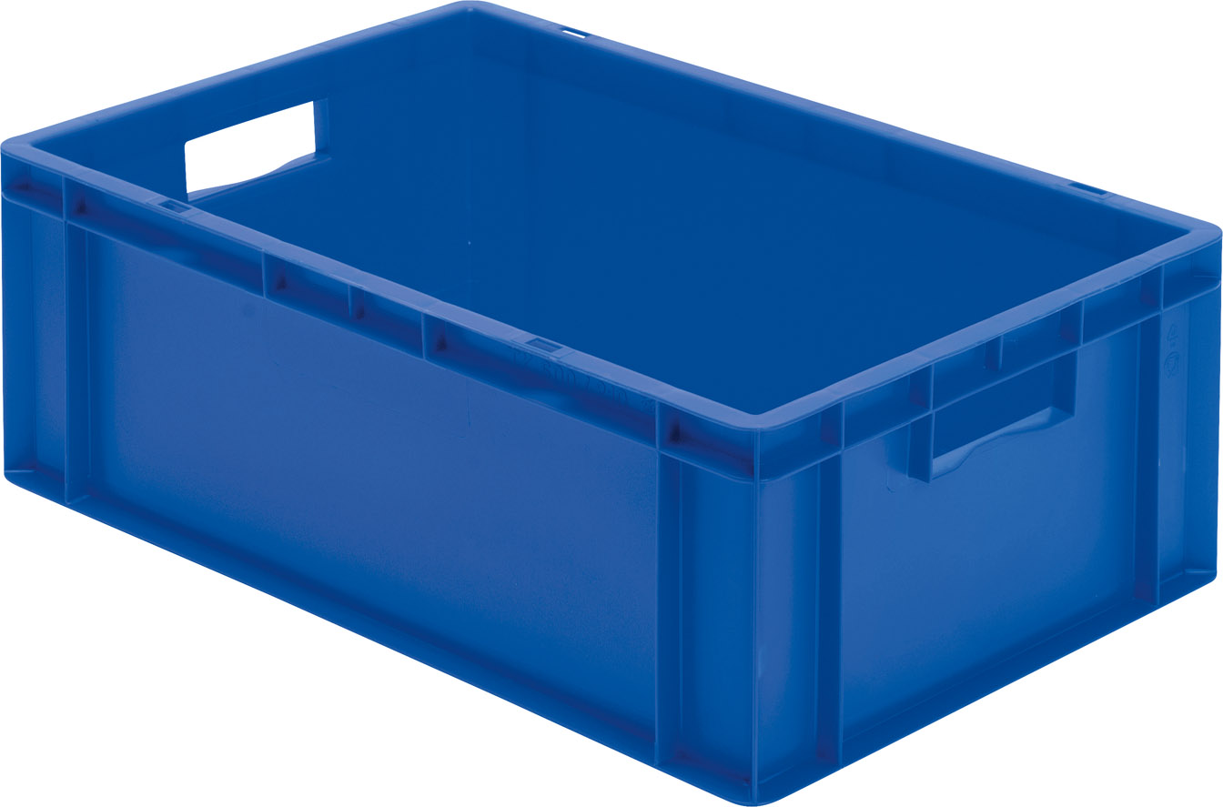 Bild von Transport-Stapelkasten B600xT400xH210 mm blau, geschlossen mit Griffloch