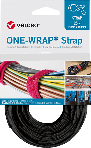 Bild von VELCRO® Klettkabelbinder ONE-WRAP® Strap 20 x 330mm, schwarz, 25 Stück
