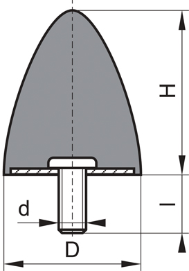 Bild von Gummi-Metall-Puffer parabelförmig Typ D D95xH83 M16x42 NR60