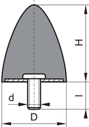 Bild von Gummi-Metall-Puffer parabelförmig Typ D D95xH83 M16x42 NR60