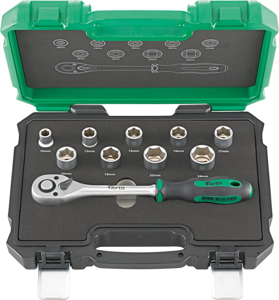 Steckschlüssel-Garnitur 1/2", 10-teilig