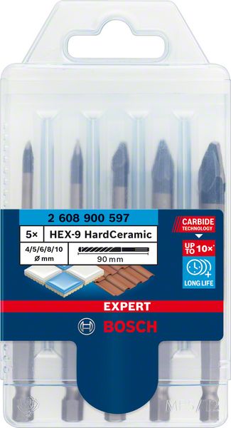 Image de EXPERT HEX-9 HardCeramic Bohrer-Set, 4/5/6/8/10 mm, 5-tlg.