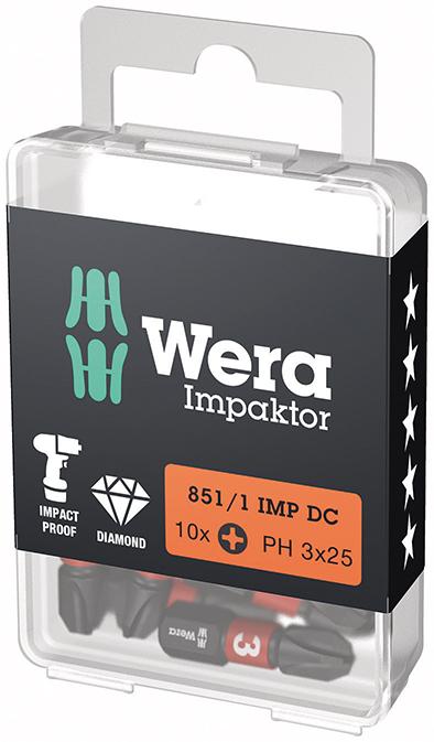 Image de Bit Impaktor 1/4" DIN 3126 C6,3 PH3x25mm 10er Pack Wera
