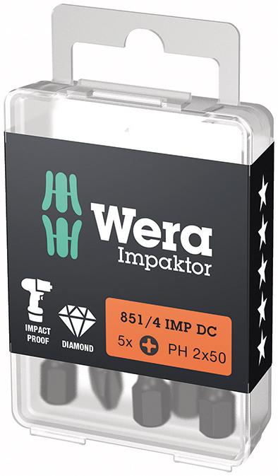 Image de Bit Impaktor 1/4" DIN 3126 E6,3 PH2x50mm 5er Pack Wera