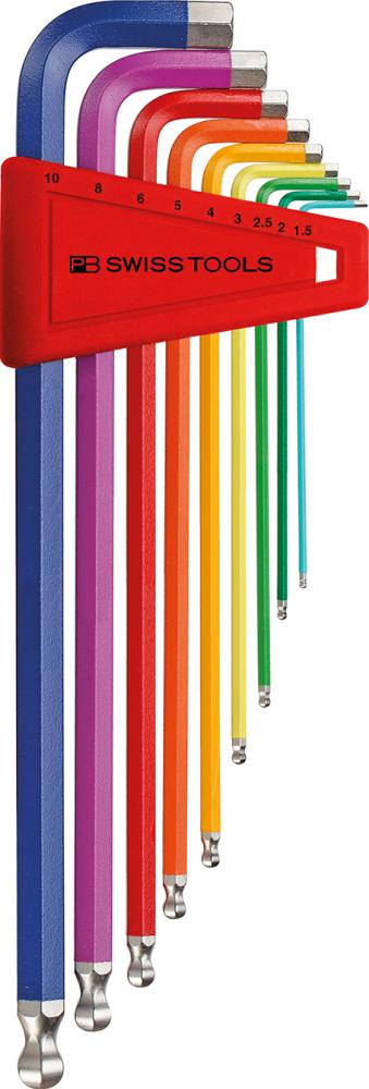 Image de Winkelschraubendreher- Satz im Kunststoffhalter 9-teilig 1,5-10mm RainbowKugelkopf PB Swiss Tools