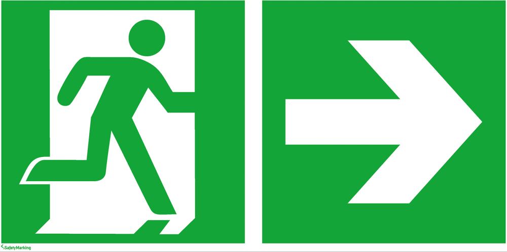 Rettungsschild, Notausgang rechts mit Richtungspfeil