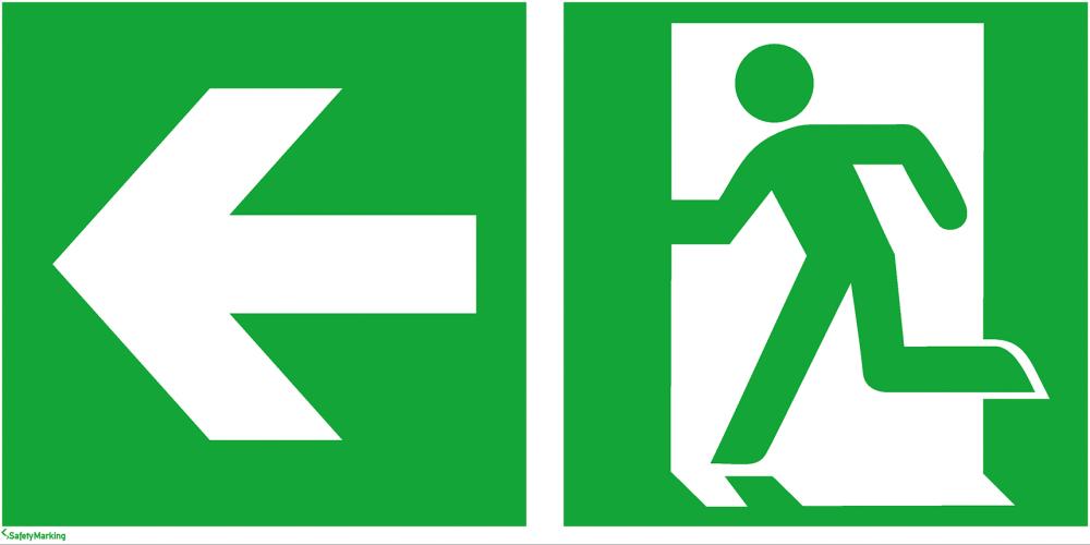 Rettungsschild, Notausgang links mit Richtungspfeil
