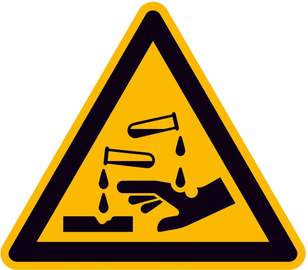 Warnschild, Warnung vor ätzenden Stoffen