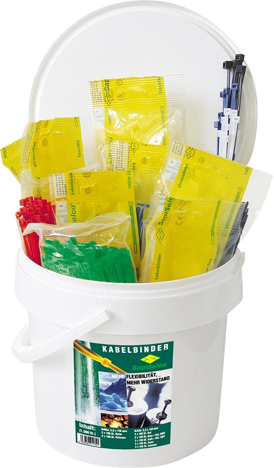 Kabelbinder-Sortiment, im Eimer, 1500-teilig