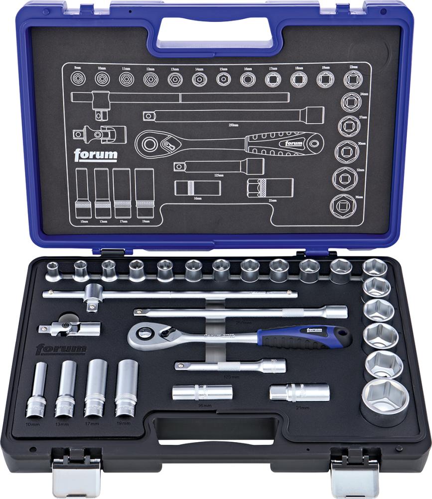 Steckschlüssel-Garnitur 1/2", 28-teilig