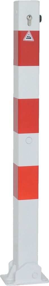 Bild von Absperrpfosten rot/weiß H900xB70xT70 mm umlegbar mit Profilzylinder zum Aufdübeln